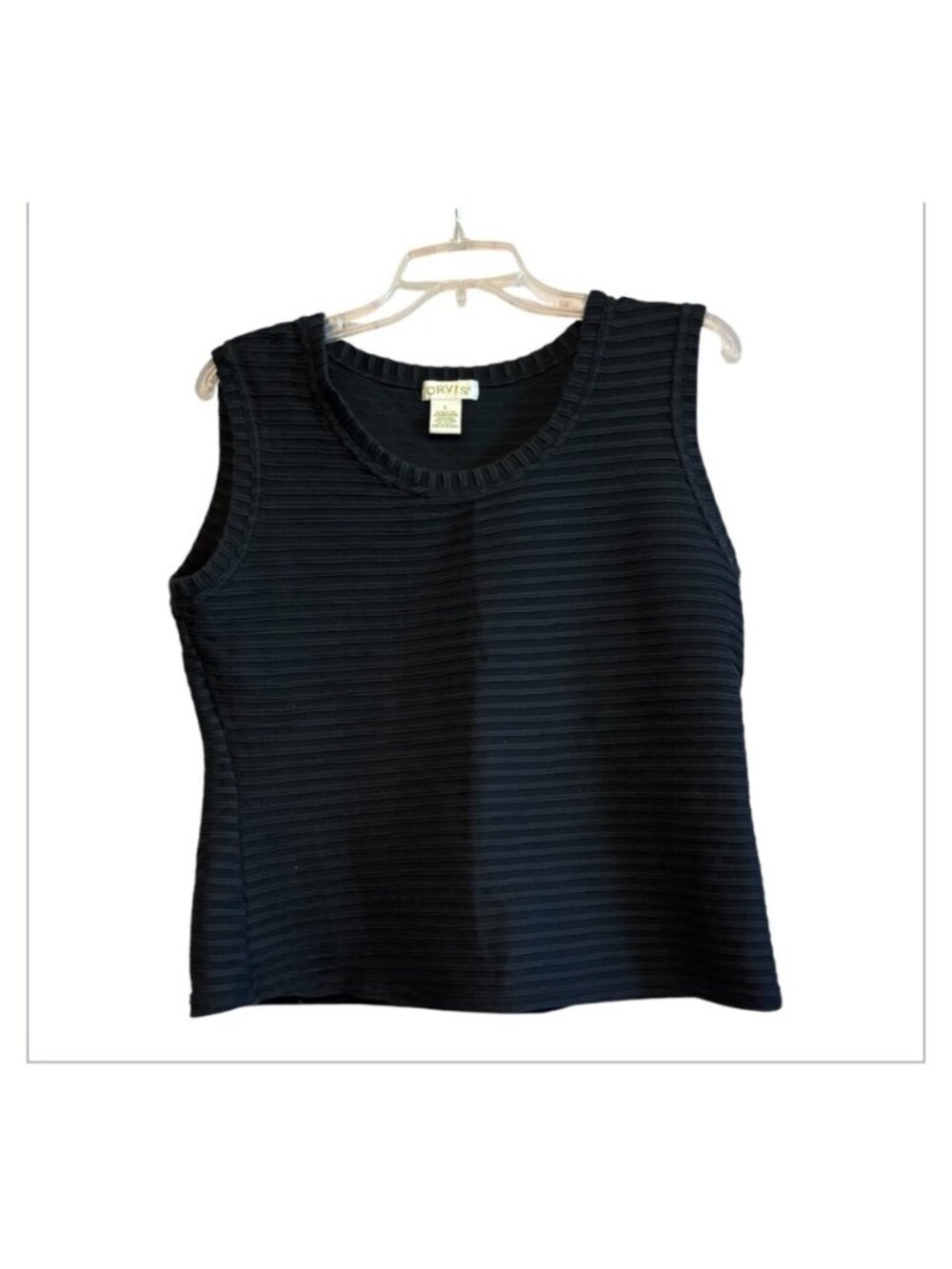 Vintage ORVIS Black Ribbed Sleeveless Stretch Knit Top Size Large